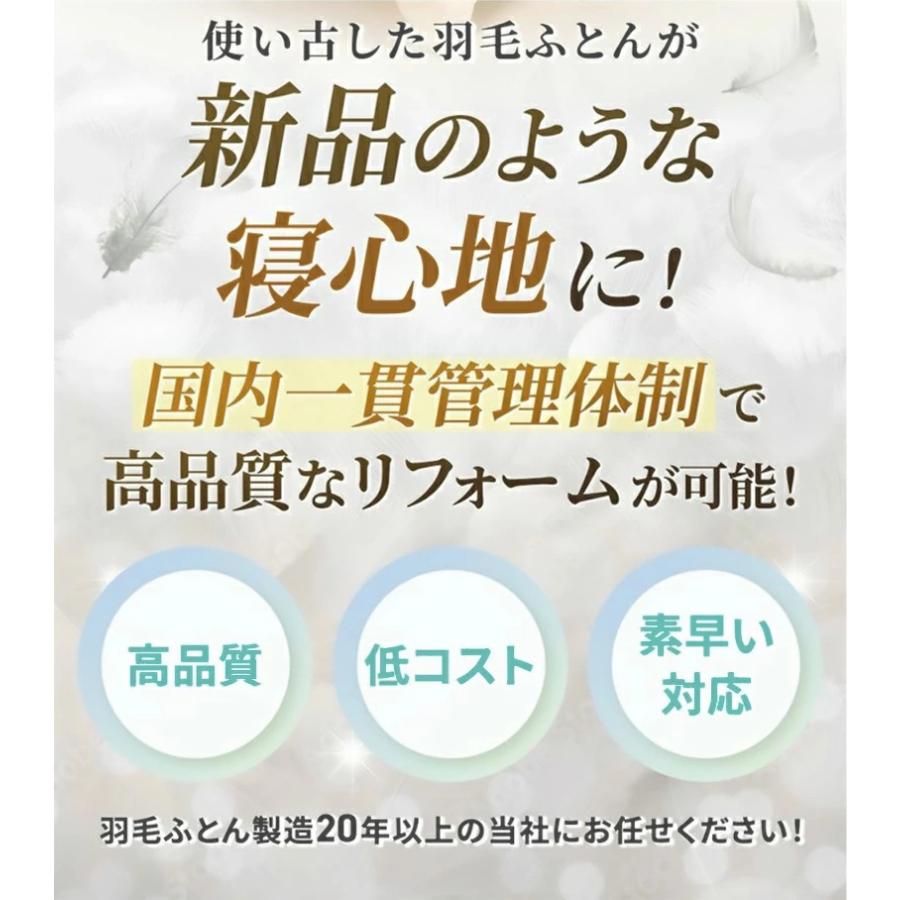 羽毛布団 リフォーム ダブルからシングル 追加羽毛200g 超長綿100%側