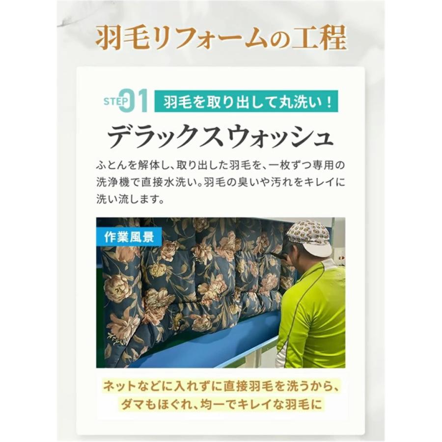 羽毛布団 リフォーム ダブルからシングル 追加羽毛200g 超長綿100%側