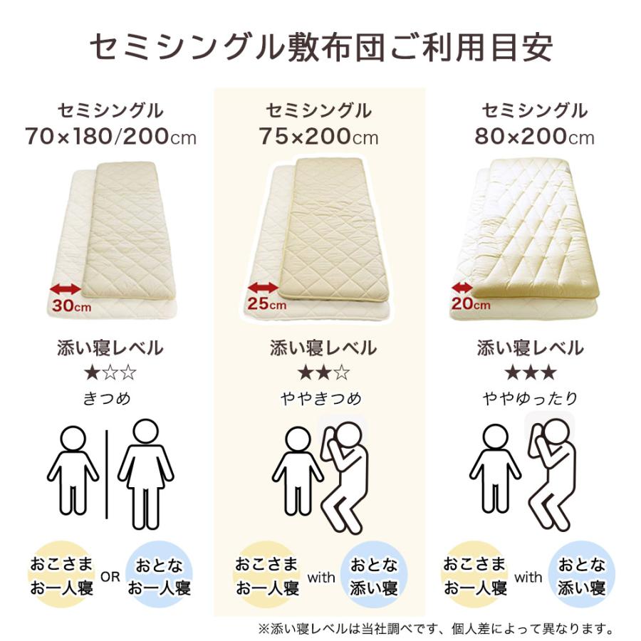 敷布団 セミシングル 小さめ 70×180cm ミニシングル 防ダニ 固綿入り