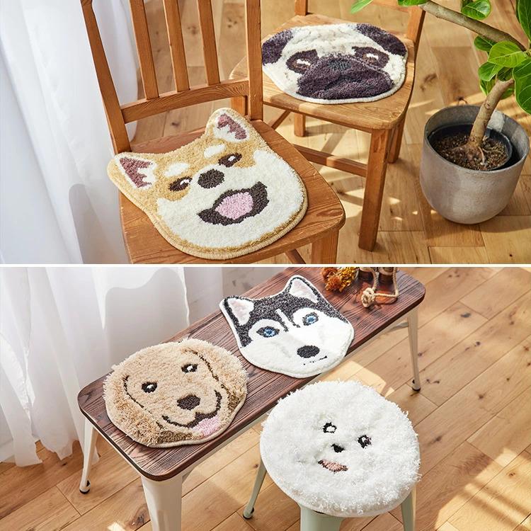 完売品ciatreかわいい犬のイラスト付きマット チェアパット イヌカオ マット 犬 かわいい いぬかお 犬好き用マット