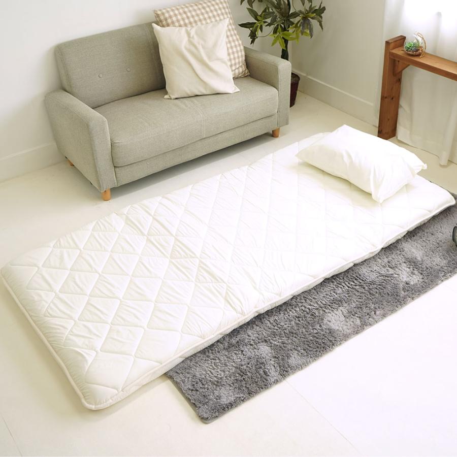敷布団 シングルロング 100×210cm ウール混 4層式 ボリュームアップ