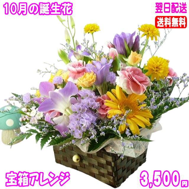 1155円 数量限定 花 ギフト 誕生日 10月の誕生花 宝箱アレンジ3 500円 送料無料 翌日配達 花言葉付き ガーベラ 写真付きメッセージ選択可