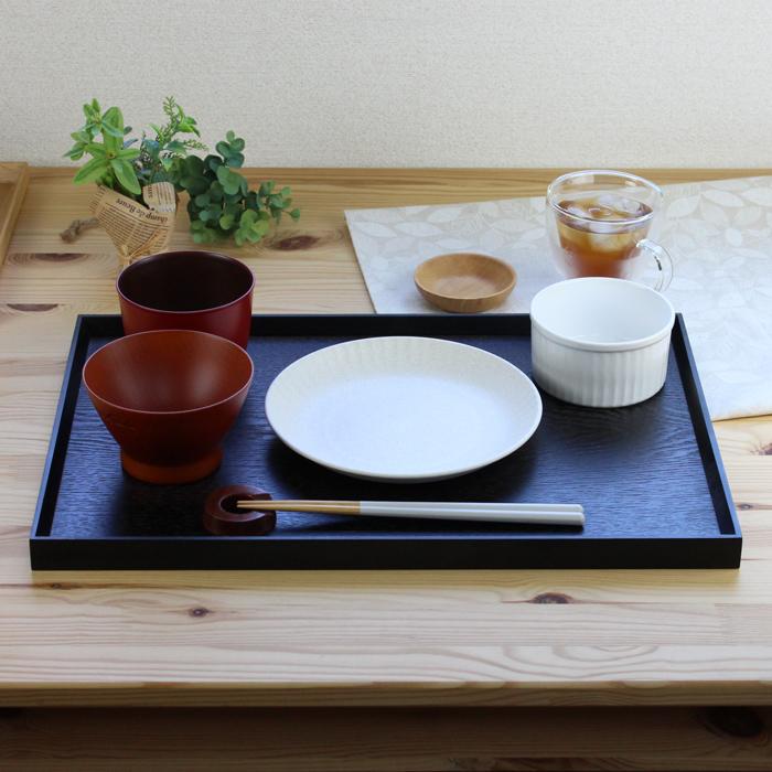 トレー カフェ 木製 お盆 長角膳 黒スリうるし塗 45cm 001-679