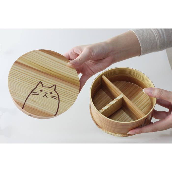 曲げわっぱ 弁当箱 丸型 ナチュラル ねこ 600ml 日本国内仕上げ 曲げわっぱ 弁当箱 丸型 ナチュラル ねこ 600ml 日本国内仕上げ
