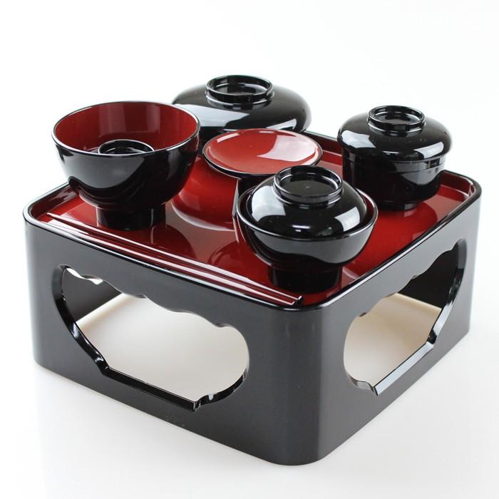 仏器膳セット 霊供膳 仏椀付 黒内朱渕金 鉢台型 23cm  仏膳 木製 漆塗り 霊供膳 仏器膳セット 仏椀付 朱渕金 鉢台型 23cm 仏膳 木製 漆塗り