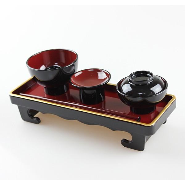 紀州 長角略式仏膳セット 6寸 黒内朱 金剛 （お椀：食洗機対応） 霊供膳 仏器膳 仏器台 国産 日本製 |  | 02