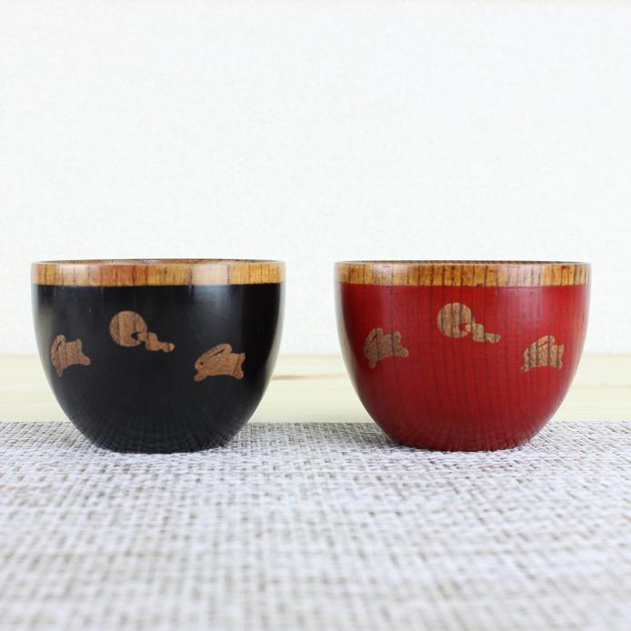 汁椀 食洗機対応 木製 ボール椀 うさぎ（赤内スリ・黒内スリ） φ10cm