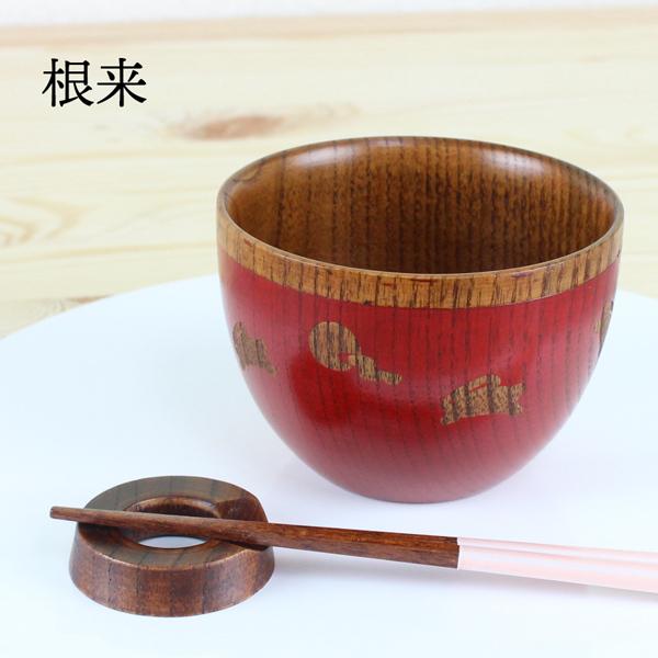 汁椀 食洗機対応 木製 ボール椀 うさぎ（赤内スリ・黒内スリ） φ10cm