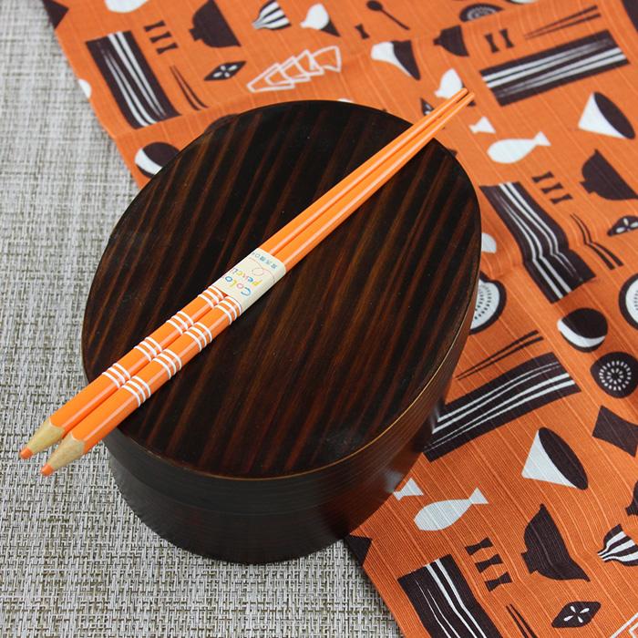 お箸 色えんぴつ ボーダー 22.5cm 選べる6色 色えんぴつ風（赤