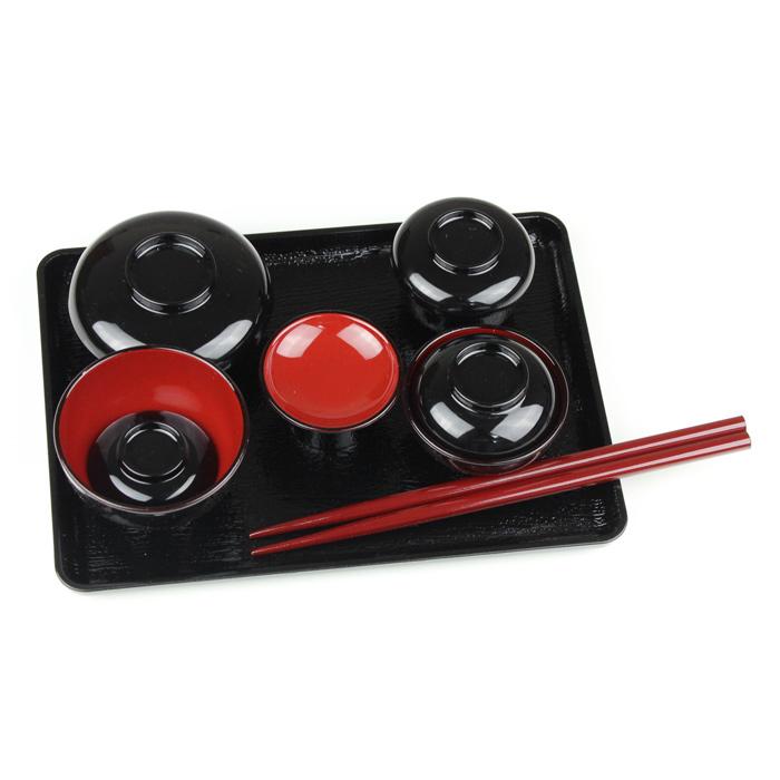 漆器製　黒　膳セット　お盆付き　計5セット 漆器製 黒 膳セット お盆付き 計5セット 漆器製 黒 膳セット お盆