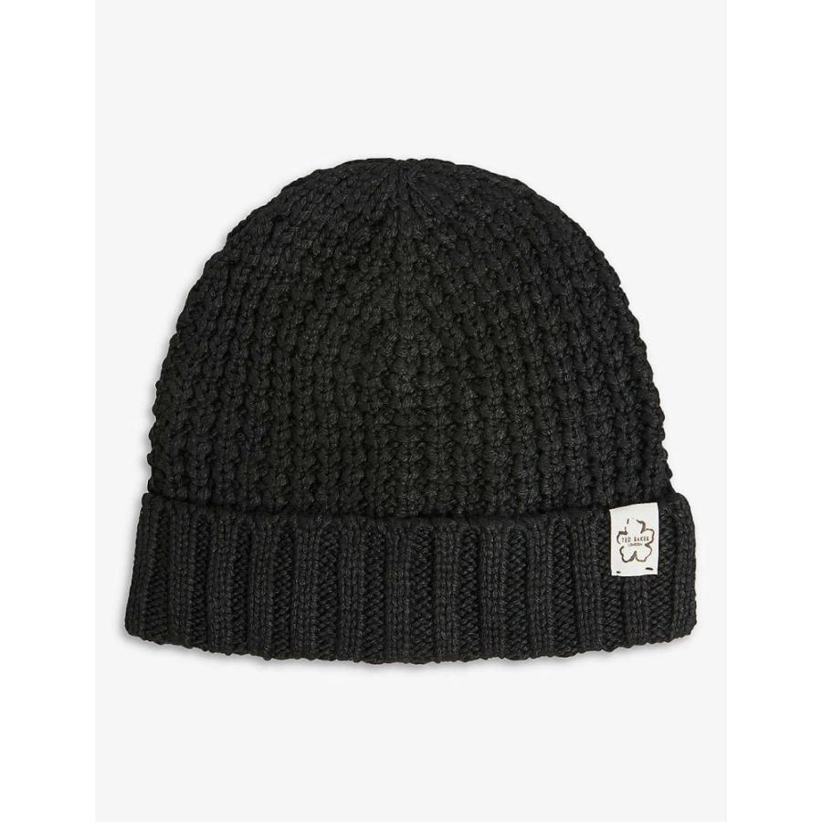 【お気に入り】 logo-patch Beka 帽子 ビーニー ニット レディース BAKER TED テッドベーカー knitted BLACK hat beanie ニット帽、ビーニー
