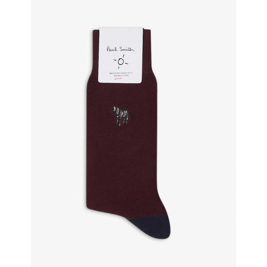 【おすすめ】 Embroidered-zebra インナー・下着 ソックス メンズ SMITH PAUL ポールスミス wool-blend Bordeaux socks ショートソックス