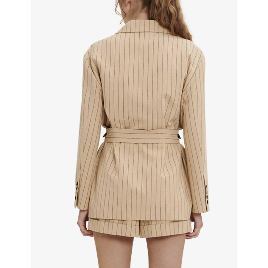 通販激安 マージュ Maje レディース スーツ ジャケット アウター Varcel Striped Belted Organic Cotton And Linen Blend Blazer Naturels テーラード ブレザー サイズ 10