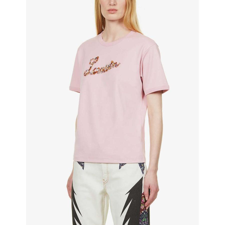 ランバン Lanvin レディース Tシャツ トップス Crystal Embellished Cotton Jersey T Shirt Pink