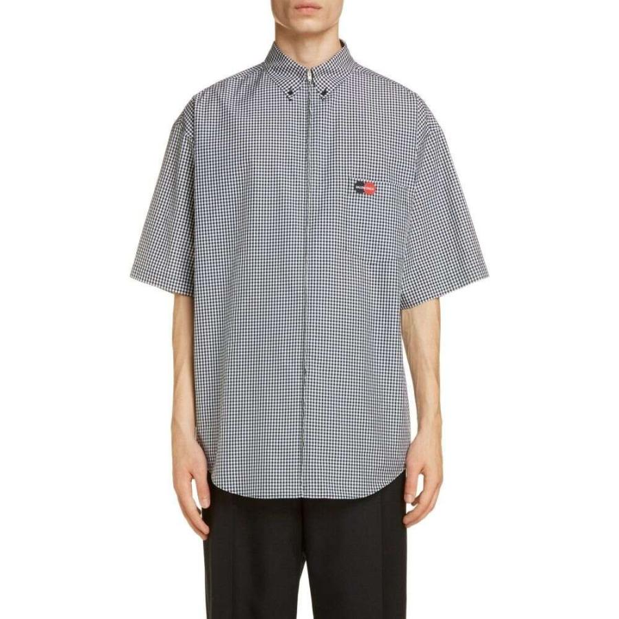 Zip バレンシアガ Front Balenciaga エフ Vichy Cotton Button Down メンズ Gingham Cotton Gingham Black White Poplin Sport Ef メンズ Fermart トップス Shirt シャツ Dp3 Ff014a42e2 フェルマート