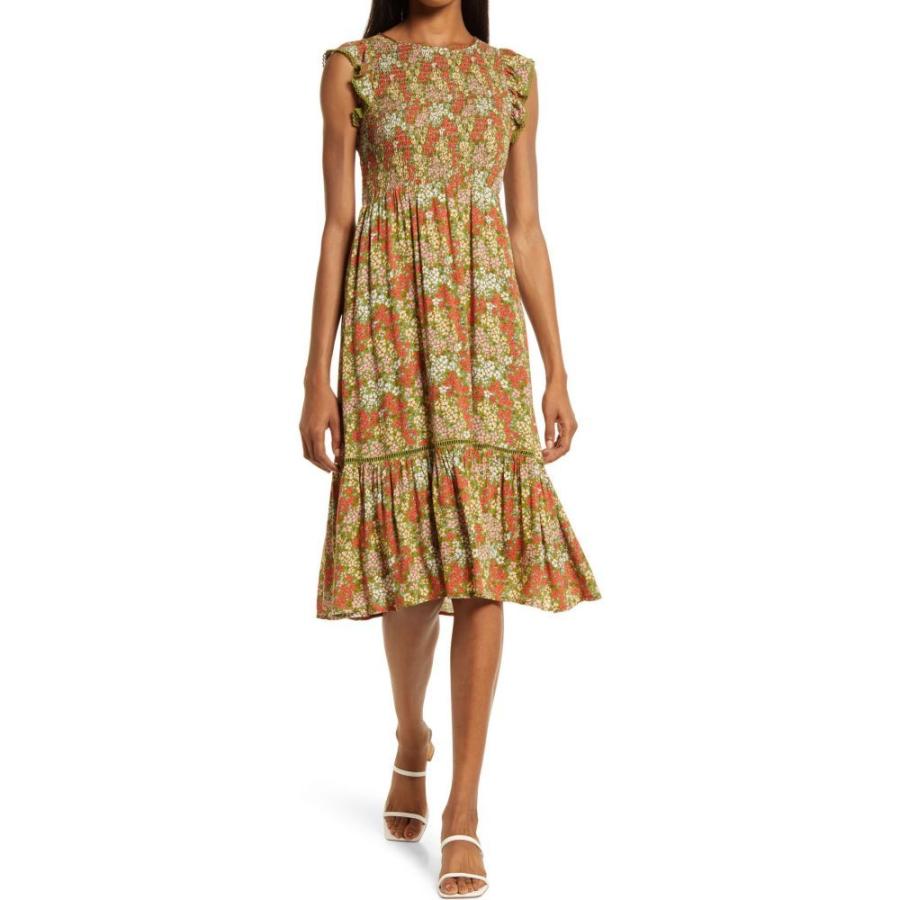 ディズニープリンセスのベビーグッズも大集合 Bloom Blossom ワンピース ドレス ミドル丈 ワンピース レディース Wander Lost ロストアンドワンダー レディース ワンピース ロストアンドワンダー Wander Lost Floral Olive Red Dress Midi ワンピース チュニック