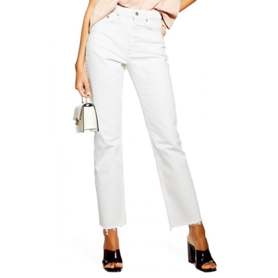 『1年保証』 トップショップ TOPSHOP レディース ジーンズ・デニム ボトムス・パンツ Straight Leg Raw Hem Jeans White, 大特価 230377c1
