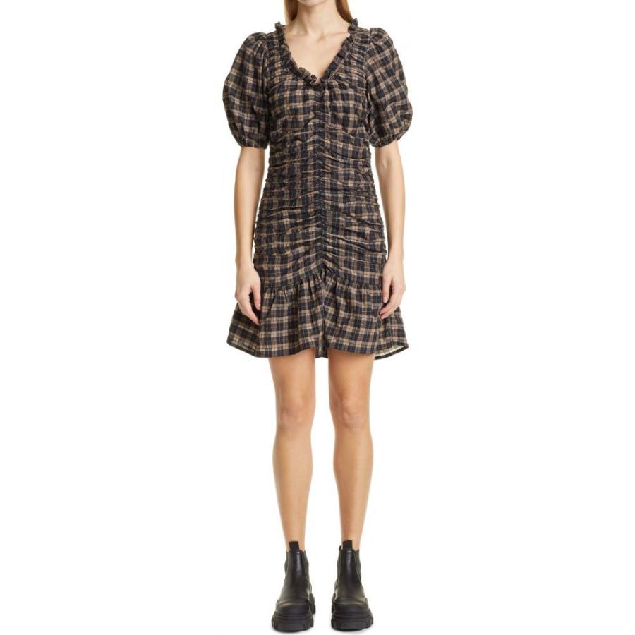 限定価格セール ガニー Ganni レディース ワンピース ワンピース ドレス Seersucker Check Puff Sleeve Dress Fossil 絶対的存在へ 手放せない極上 Www Skylanceronline Com