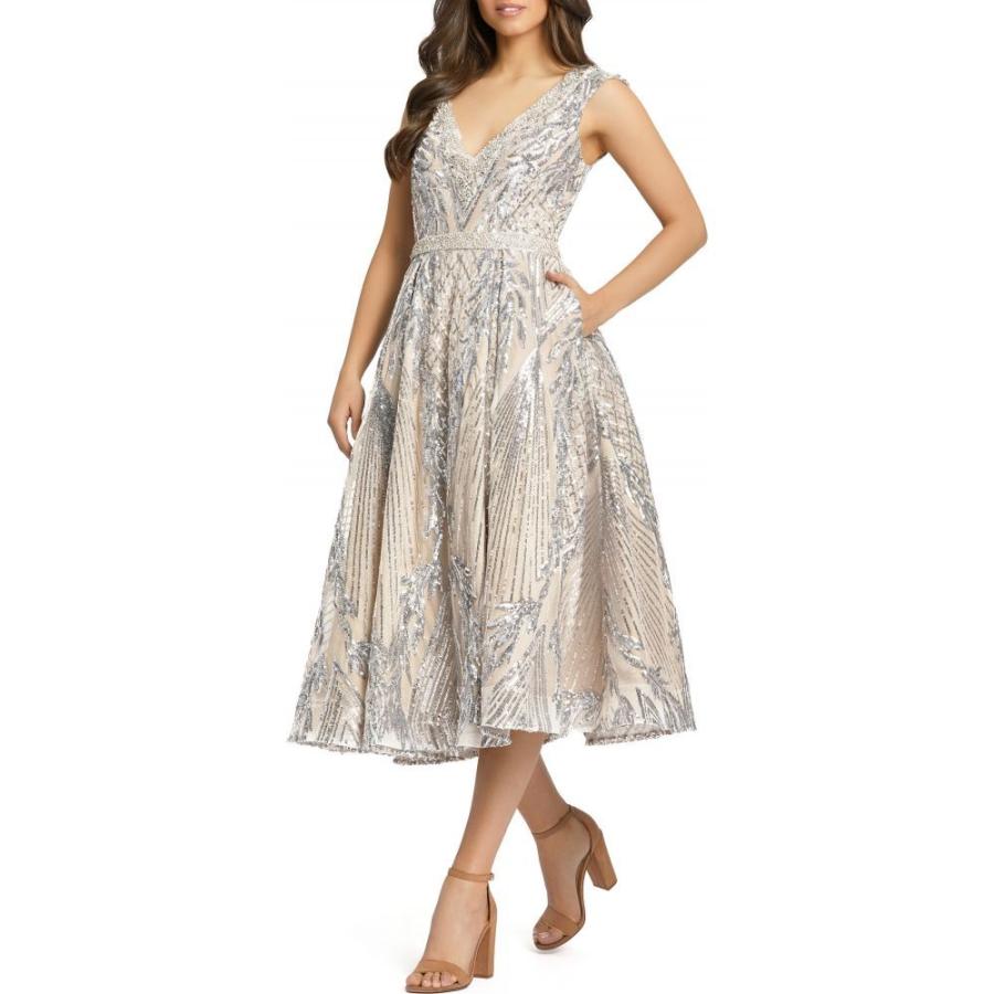 直営店限定 マックドゥガル Mac Duggal レディース パーティードレス ワンピース ドレス Velvet And Sequin Jacquard Ballgown Black Nude 即納最大半額