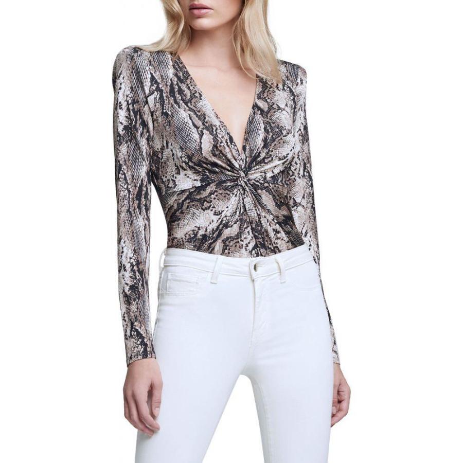 豪華 ラジャンス レディース ボディースーツ ラジャンス L Agence L Agence Snake Python Brown Natural Bodysuit Front Twist Alexis インナー 下着 ボディースーツ レディース 下着 靴下 部屋着