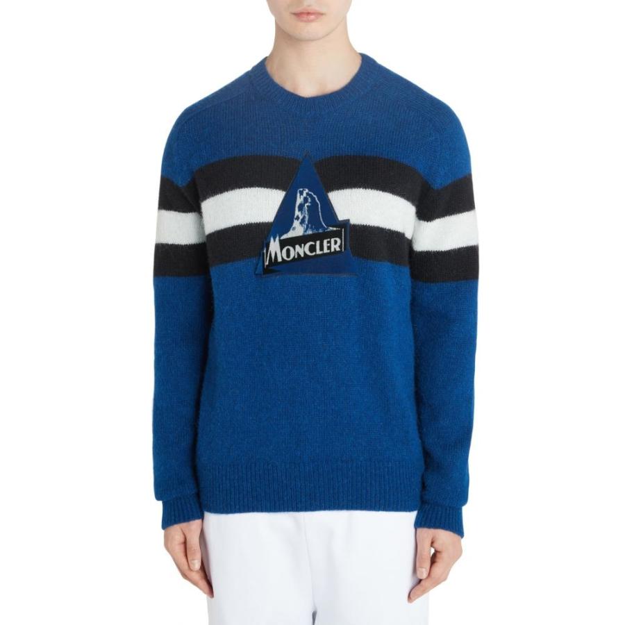 モンクレール Moncler メンズ Stripe ニット セーター トップス Stripe メンズ Logo Blue Sweater Pastel Blue