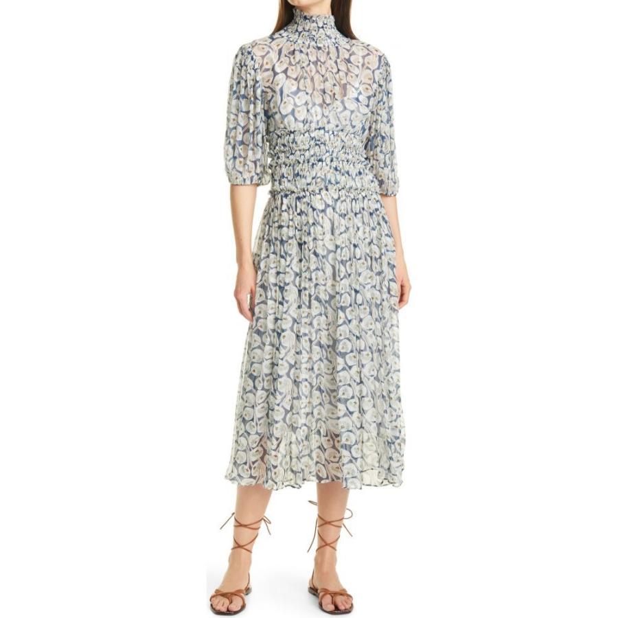 魅了 レベッカ テイラー Rebecca Taylor レディース ワンピース ワンピース ドレス Deco Fleur Elbow Sleeve Silk Dress Electric Blue Combo 流行に Regionmarket Store