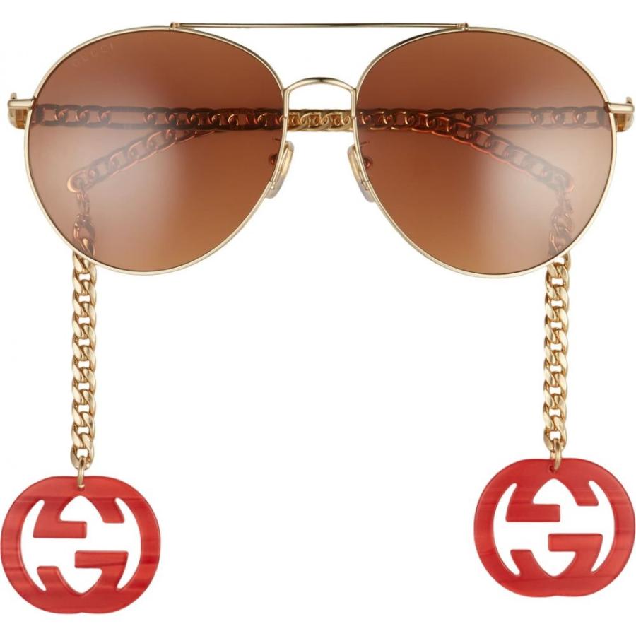 再再販 グッチ Gucci レディース メガネ サングラス アビエイター 61mm Aviator Sunglasses With Removable Logo Charms Gold Brown 21年春夏再入荷 Www Skylanceronline Com