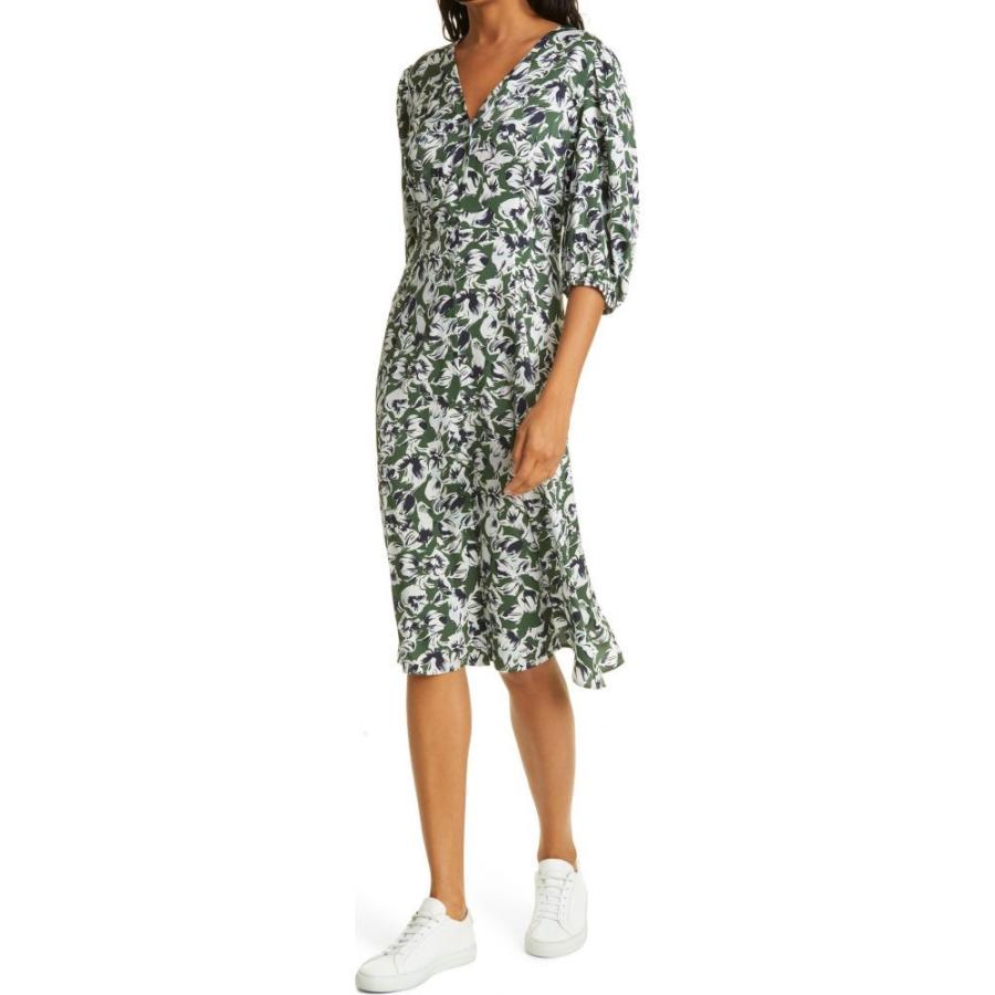 期間限定送料無料 ノードストローム Nordstrom Signature レディース ワンピース ワンピース ドレス Button Front Stretch Silk Dress Green Thcket Floral 最安値挑戦 Regionmarket Store
