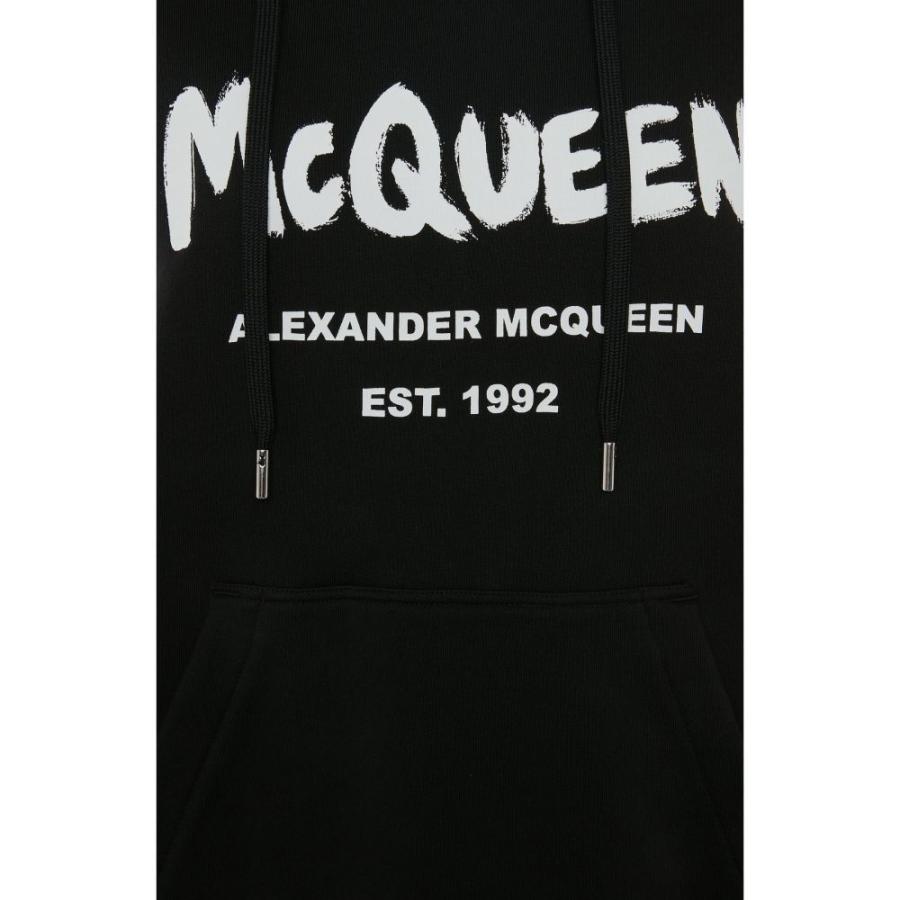 アレキサンダー マックイーン ALEXANDER MCQUEEN レディース パーカー トップス Graffiti Logo Cotton Hoodie Black/White|ef-3|02