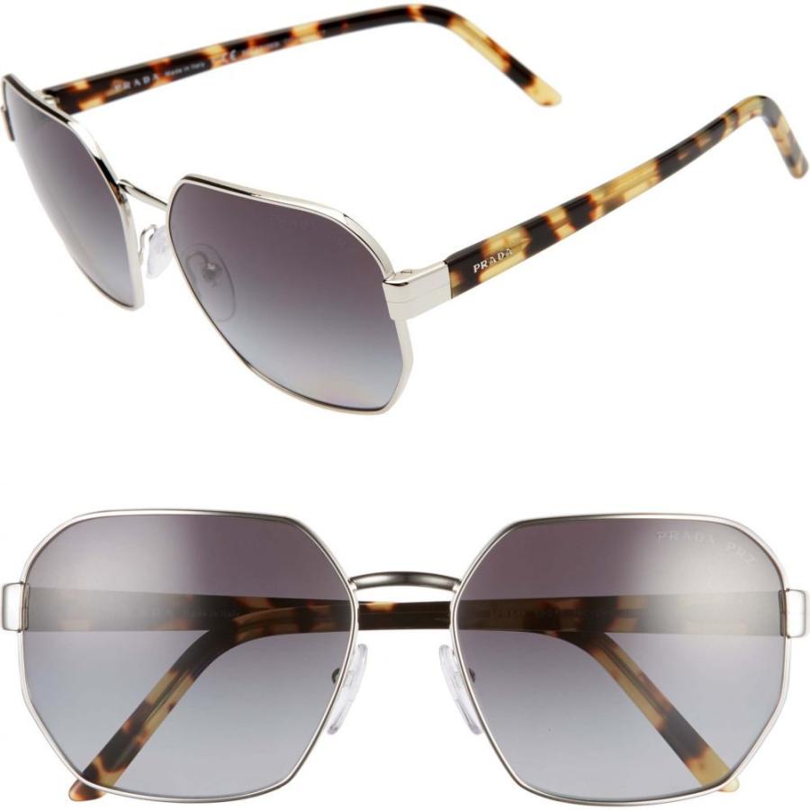 プラダ Prada レディース メガネ サングラス スクエアフレーム 59mm Polarized Square Sunglasses Silver Polar Grey Gradient Diariogt Com