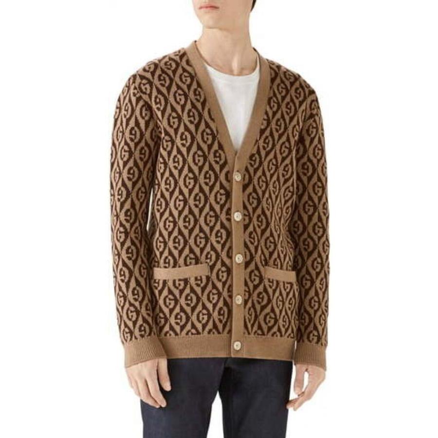 グッチ Gucci メンズ カーディガン トップス G Rhombus Jacquard Wool Cardigan Camel Brown Sesapreunion Re