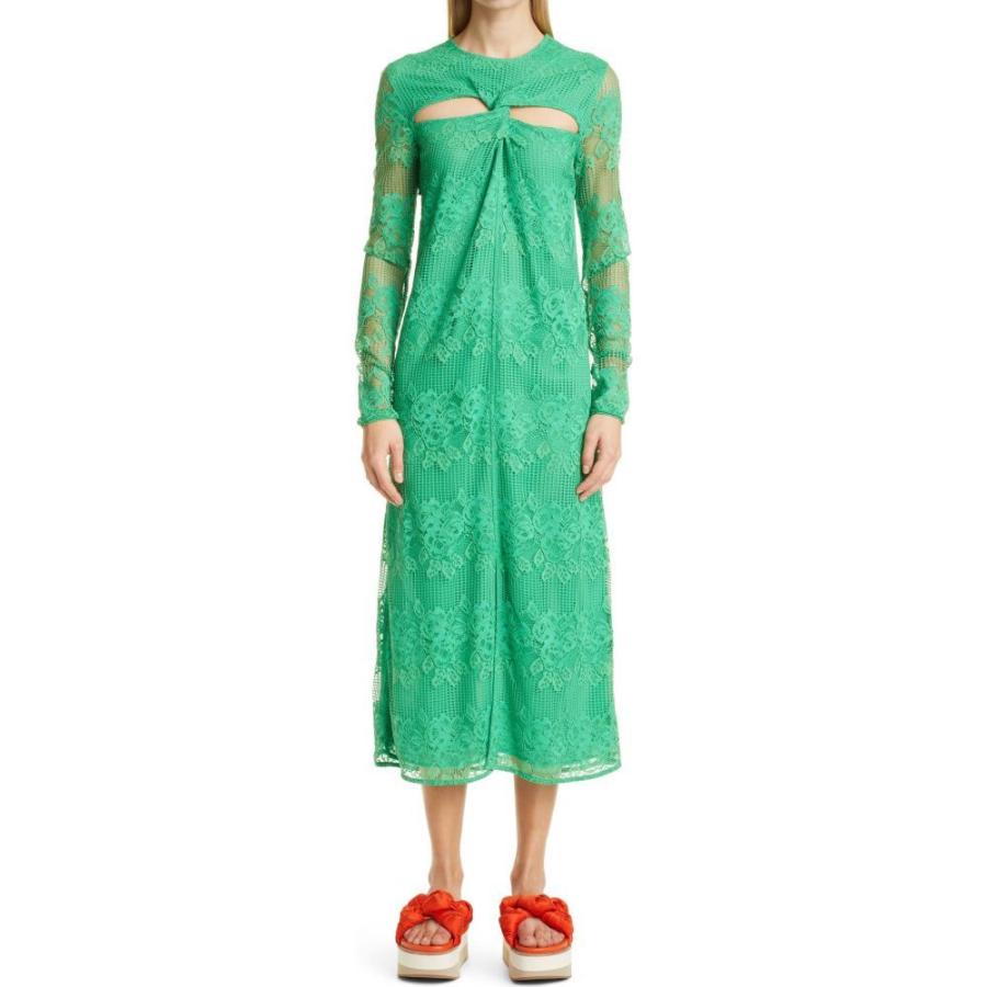 正規品 ガニー Ganni レディース ワンピース ミドル丈 ワンピース ドレス Floral Geometric Lace Cutout Midi Dress Kelly Green 全国組立設置無料 Www Doctor Plan Com