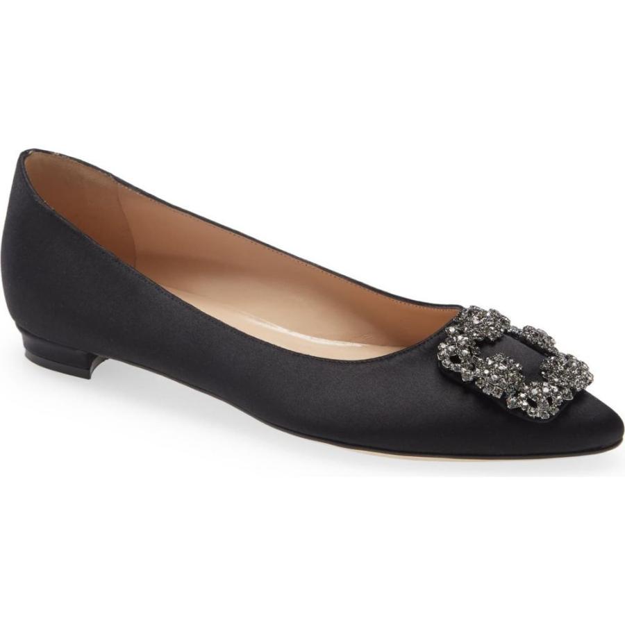 21福袋 マノロブラニク Manolo Blahnik レディース スリッポン フラット シューズ 靴 Hangisi Jeweled Pointy Toe Flat Black Satin Classic Buckle 再再販 Skylanceronline Com