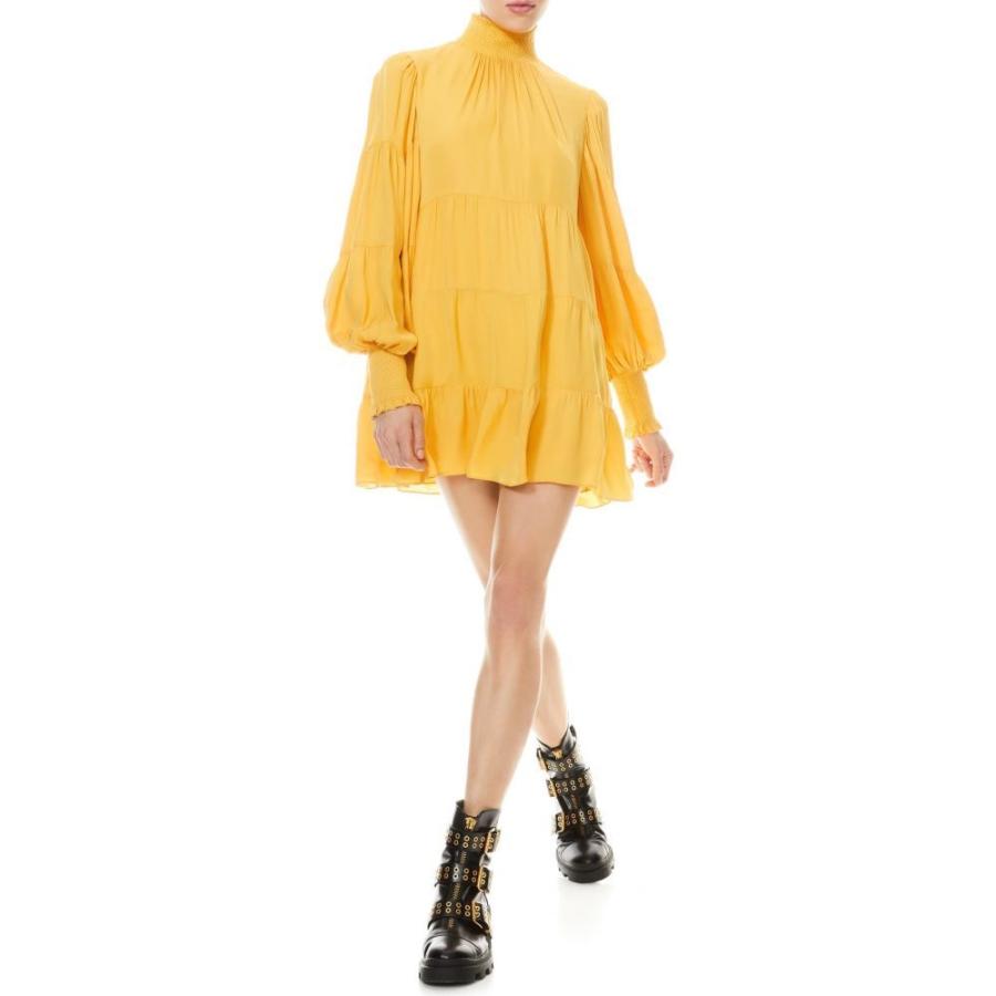 本店は アリス アンド オリビア Alice Olivia レディース ワンピース ベビードール ワンピース ドレス Karena Smock Neck Long Sleeve Babydoll Dress Golden Rod 輝く高品質な Diocesekabgayi Org