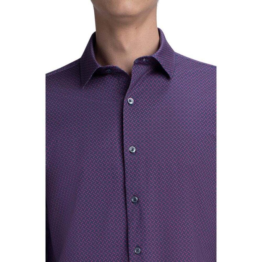 珍しい Tech OoohCotton トップス シャツ メンズ BUGATCHI ブガッチ Geo Navy Shirt Button-Up  Knit Print 長袖 サイズ:XL