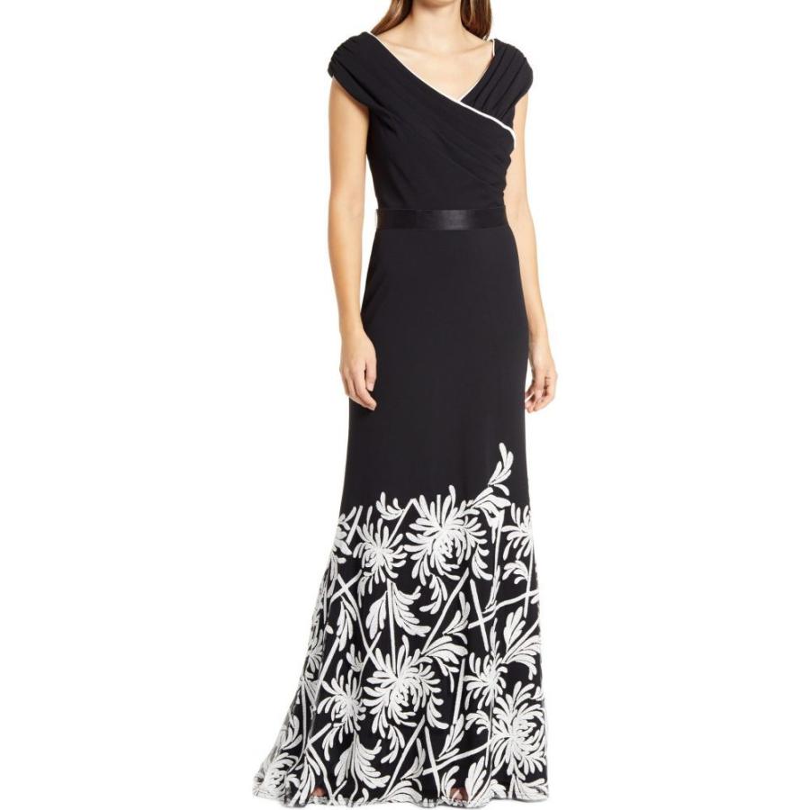 人気ブランド タダシショージ Tadashi Shoji レディース パーティードレス ワンピース ドレス Sequin Floral Mixed Media Crepe Fit Flare Gown Black Ivory 保障できる Zoetalentsolutions Com
