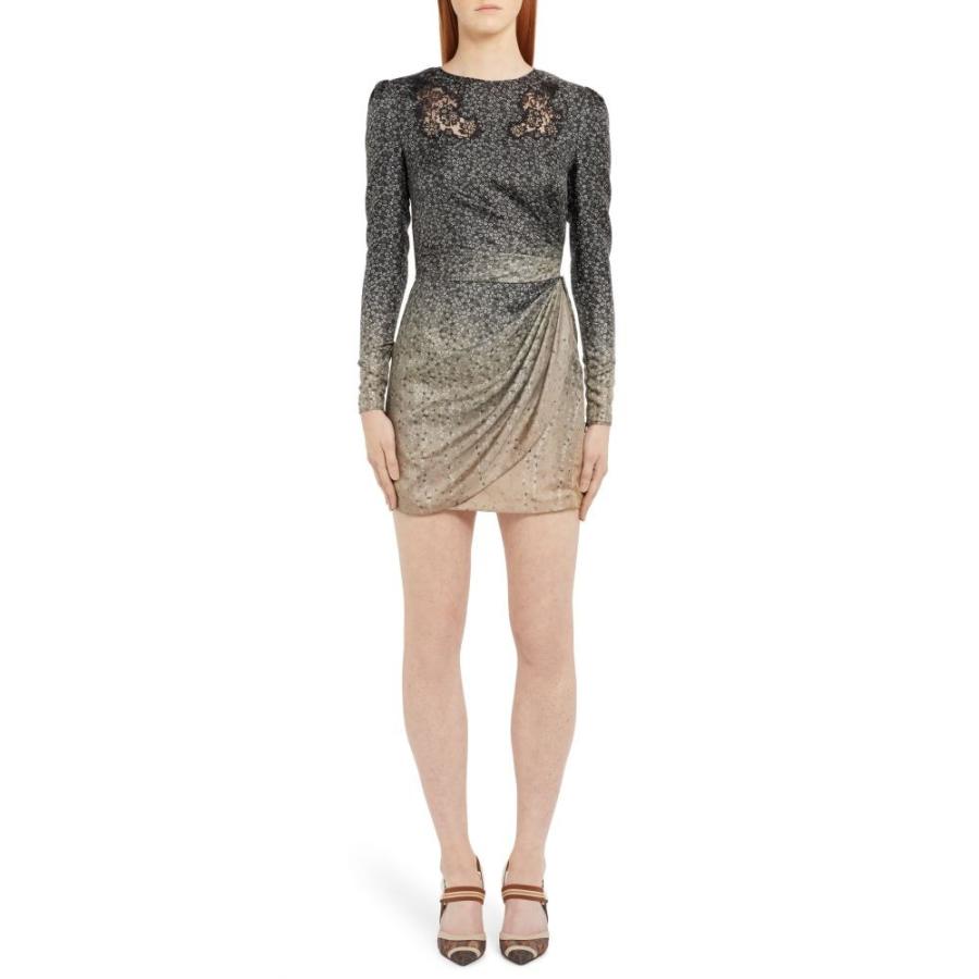フェンディ Fendi レディース ワンピース ワンピース ドレス Long Sleeve Lace Inset Degrade Silk Minidress Beige Apaproduction Fr
