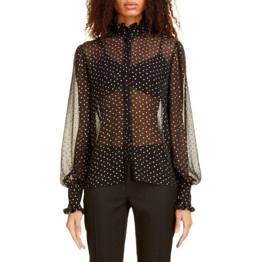 イヴ サンローラン Saint Laurent レディース ブラウス シャツ トップス Star Print Silk Chiffon Blouse Noir Or Www Erhamah Com