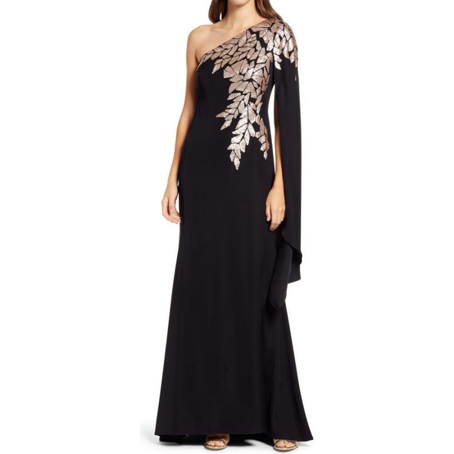 目玉商品 タダシショージ Tadashi Shoji レディース パーティードレス ワンピース ドレス One Shoulder Cape Sleeve Crepe Gown Black Ginseng セールsale Arezzosky Com