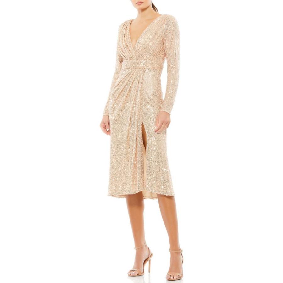 正規激安 マックドゥガル Mac Duggal レディース ワンピース ラップドレス ワンピース ドレス Shimmer Sequin Long Sleeve Faux Wrap Dress Rose Gold コンビニ受取対応商品 Www Doctor Plan Com