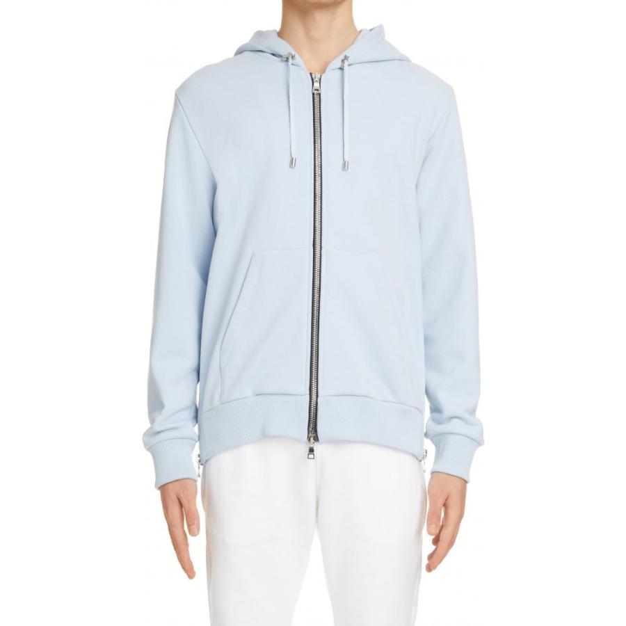 独特の素材 Logo トップス パーカー メンズ Balmain バルマン トップス メンズ パーカー バルマン Balmain Zip Blue Black Pale Hoodie トップス