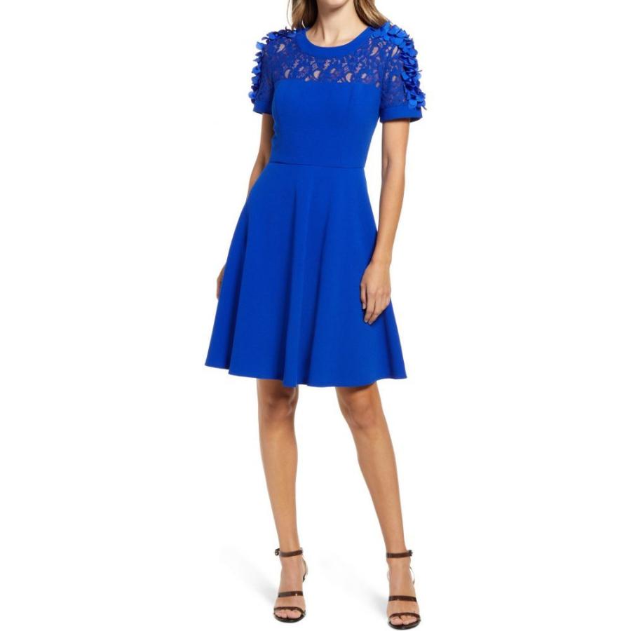 保証書 シャニ Shani レディース パーティードレス 結婚式 ワンピース ドレス Floral Applique Fit Flare Cocktail Dress Blue アウトレットオーダー Shirleyryan Ca