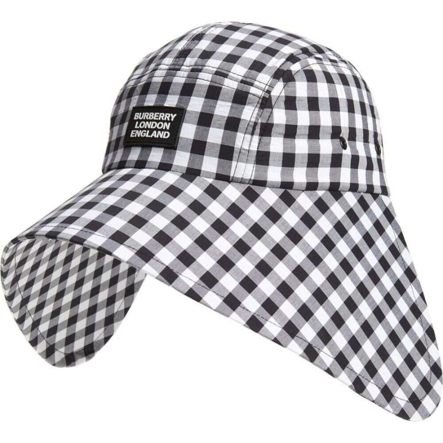 バーバリー Burberry メンズ 帽子 Logo Patch Gingham Bonnet Hat Black White Archangelbrow Com