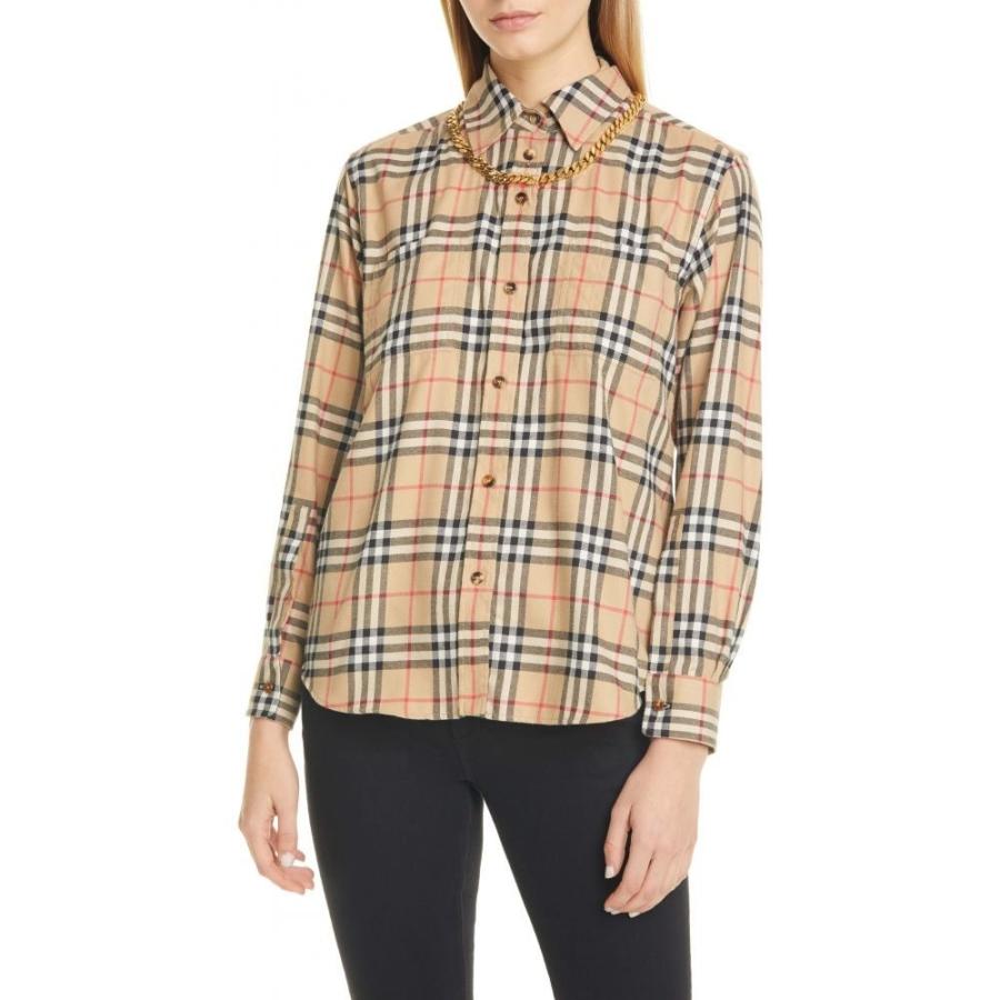 バーバリー Burberry レディース ブラウス シャツ フランネルシャツ トップス Chain Detail Vintage Check Flannel Shirt Archive Beige Bibs Com Ua