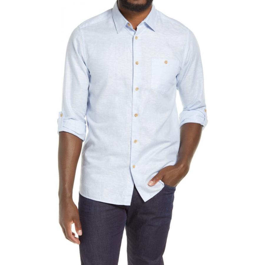 Expectation テッドベーカー Ted Baker London メンズ シャツ スリム トップス Sauss Slim Fit Solid Linen Cotton Button Up Shirt Lt Blue 100 の保証 Skylanceronline Com