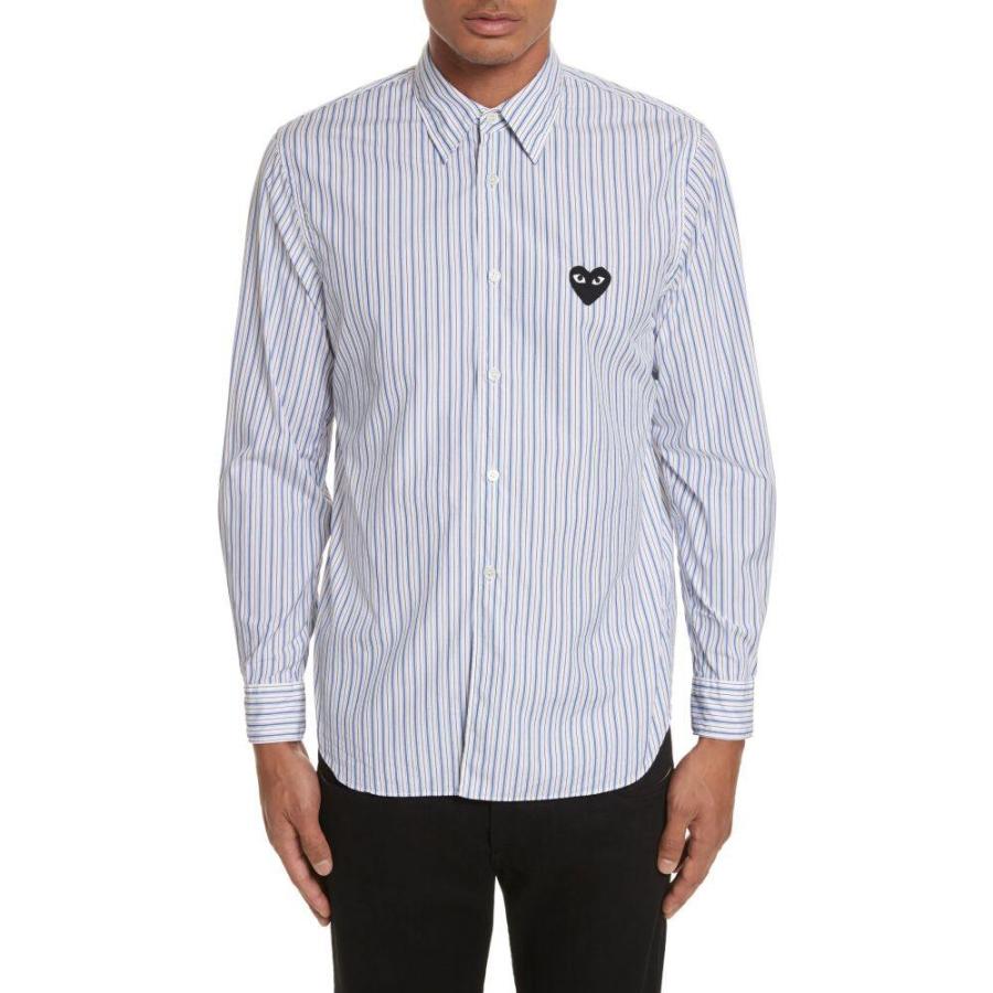 コム デ ギャルソン Comme Des Garcons Play メンズ シャツ トップス Black Heart Stripe Oxford Shirt Blue Eternity Dental