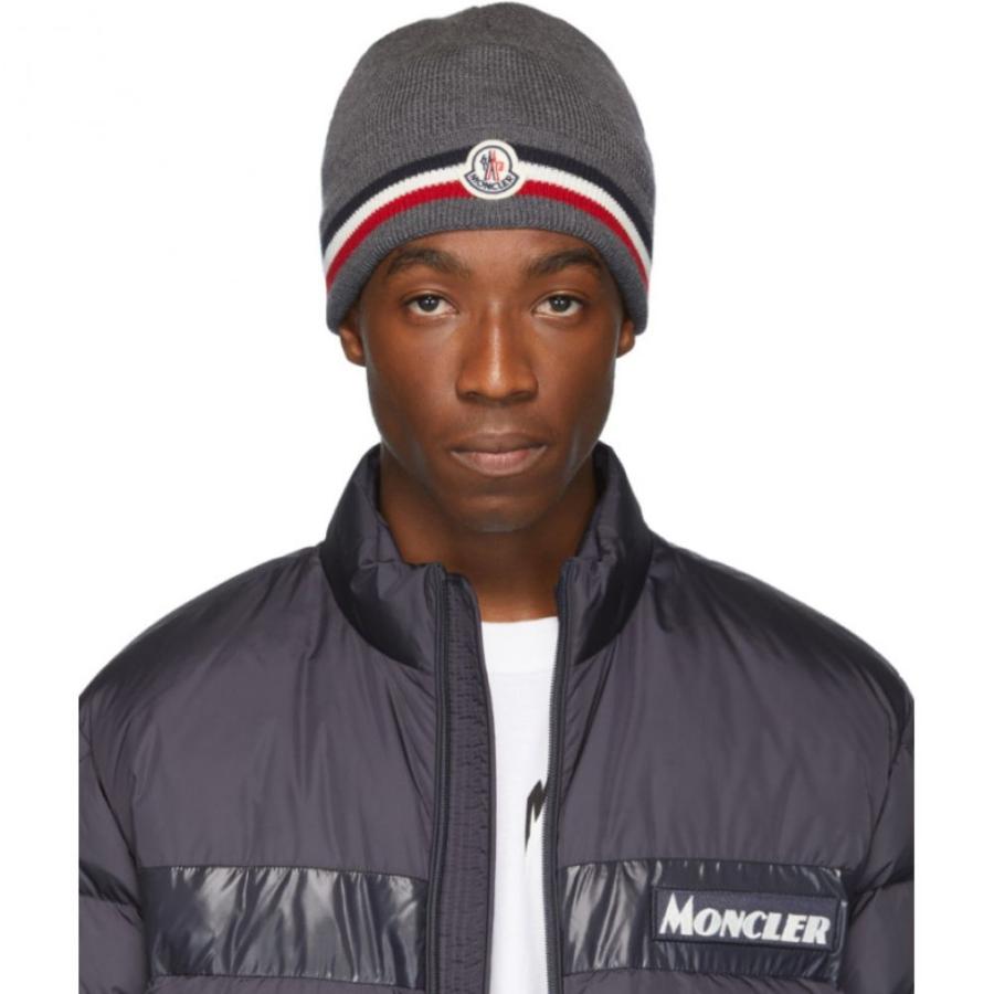 有名な モンクレール Moncler メンズ ニット ビーニー Anthracite Grey Logo 帽子 Beanie