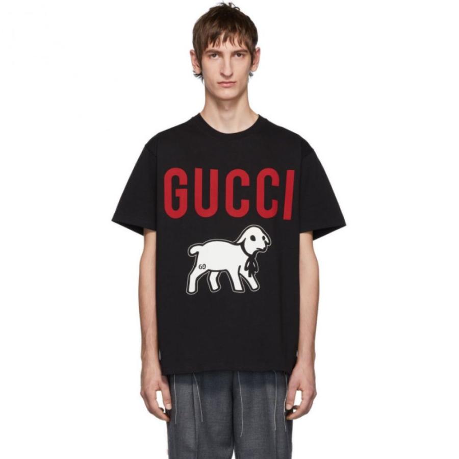 グッチ Gucci メンズ Tシャツ トップス Black Oversized Lamb T Shirt Supersport Tn