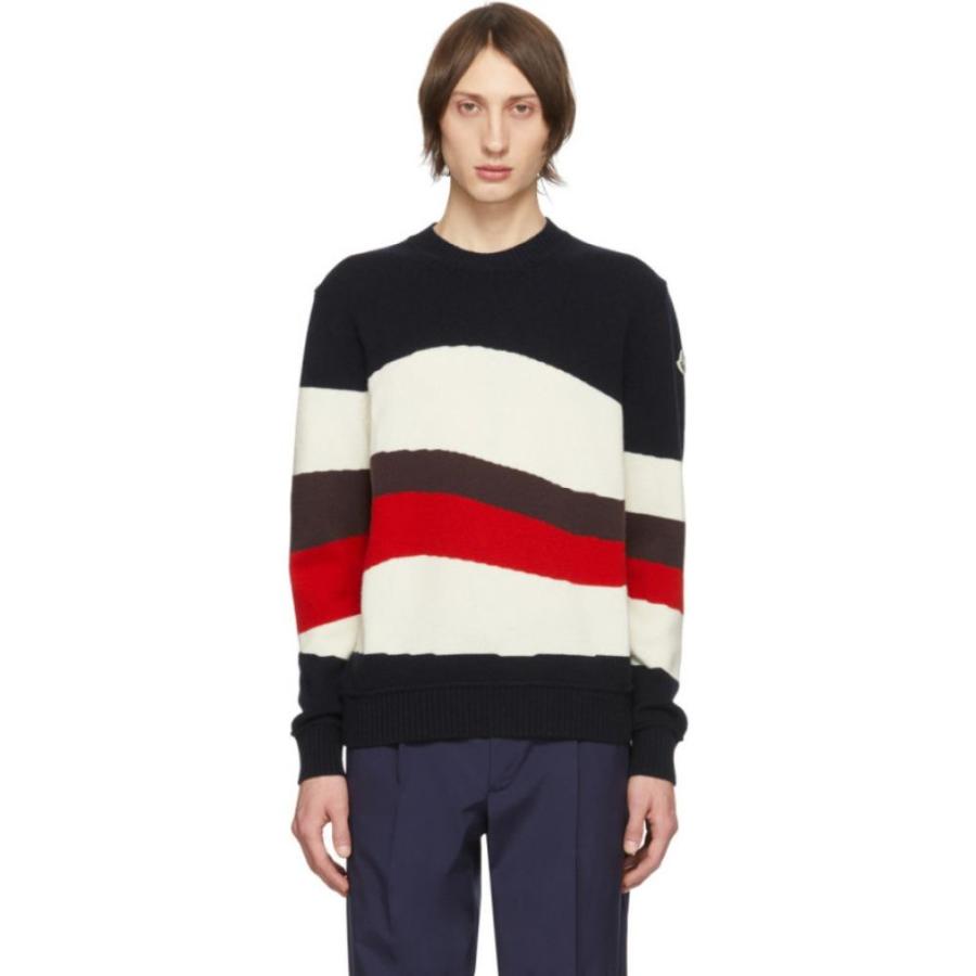 モンクレール Moncler メンズ ニット セーター トップス Tricolor Wool Mohair Red Wave Sweater Navy Red White Www Donabeija Pt