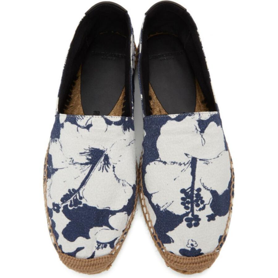 正規品販売 Saint Laurent White Blue Espadrilles Print Hibiscus Blue White シューズ 靴 エスパドリーユ メンズ Laurent Saint サンローラン イヴ メンズ エスパドリーユ サンローラン イヴ シューズ